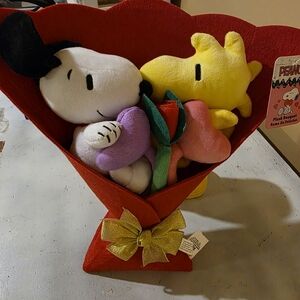 Peanuts Snoopy and Woodstock Plush Set with Red Heart Holder